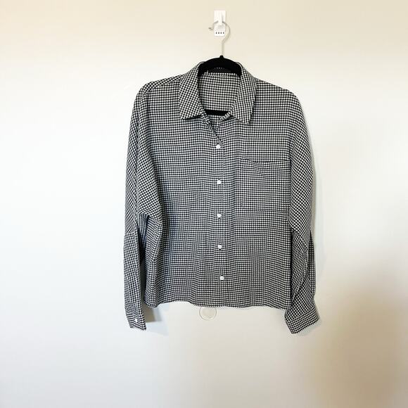 Jenni kayne black and white checked plaid cotton button up women’s medium - Picture 1 of 8